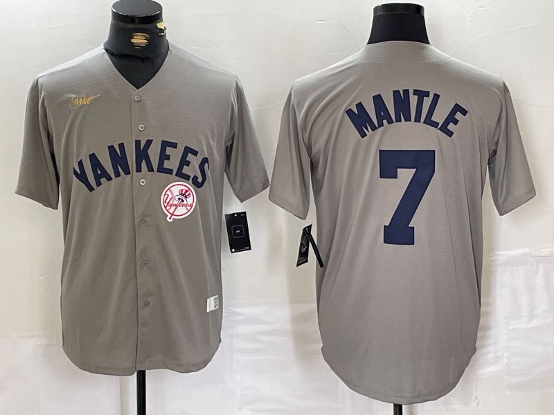 Men New York Yankees #7 Mantle Grey Throwback Nike Game 2024 MLB Jersey style 13